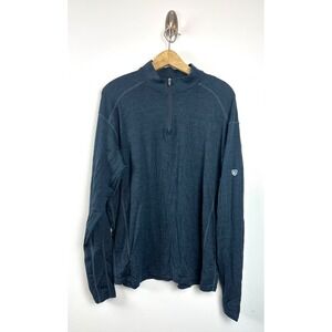 KUHL Skar Base Layer XXL Navy Blue 100% Merino Wool Quarter Zip Pullover Sweater